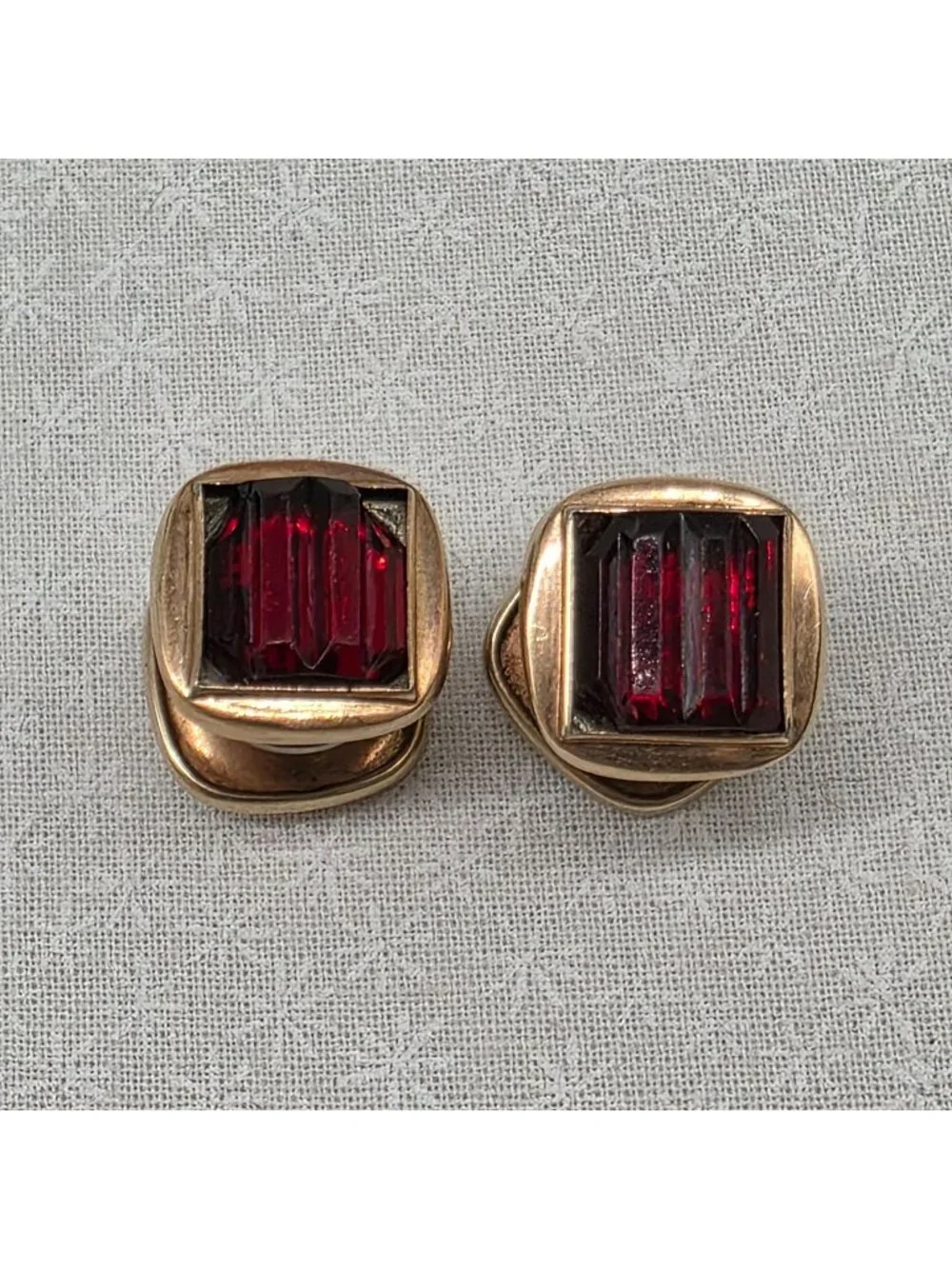 Sta-Lok't GF Vintage Cufflinks Stay locked Red Funky Mens Sturdy AS IS